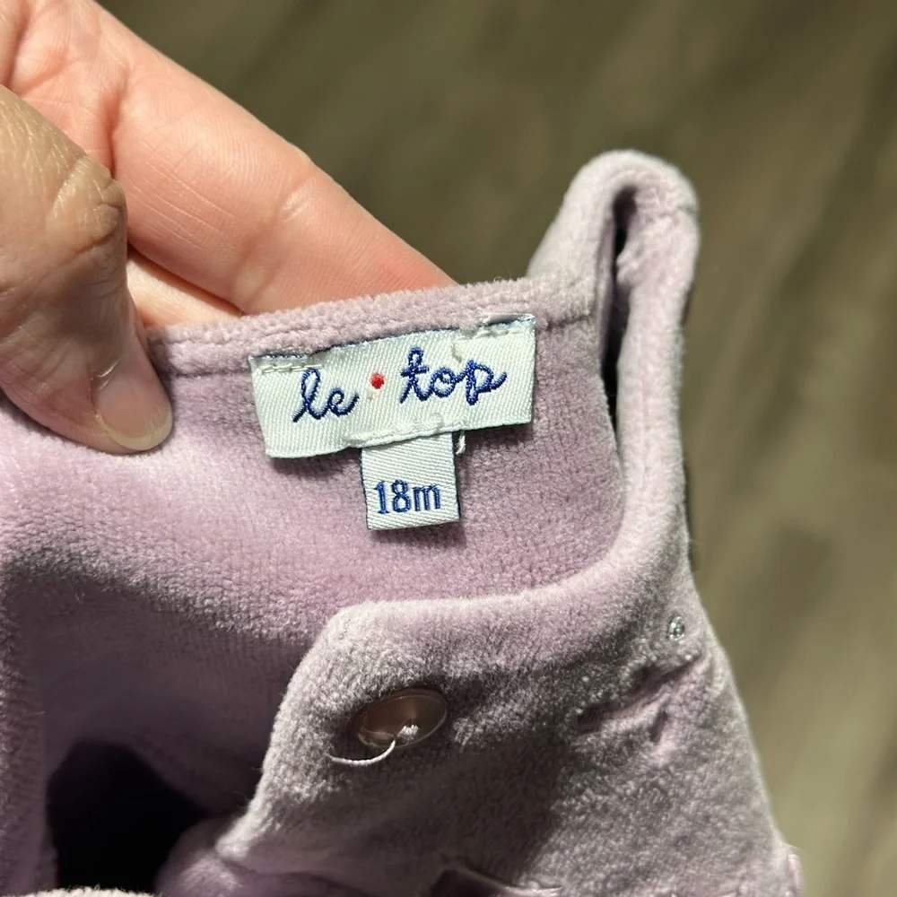 Vintage Le Top Lavender Purple  Velvet Button-Front Girls Dress